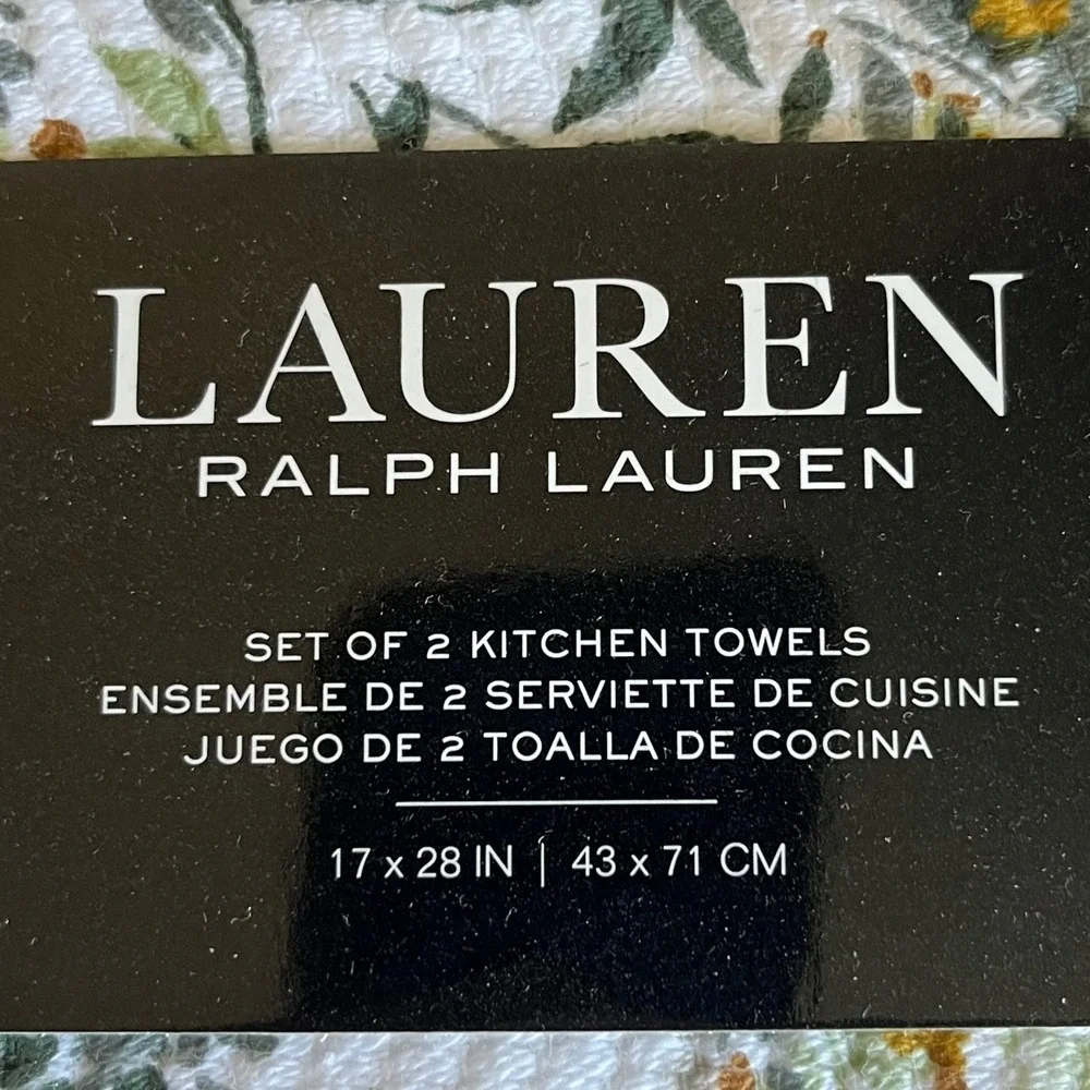 Lauren‎ Ralph Lauren Floral Kitchen Towels Set Botanical Green White 2 Pack NWT